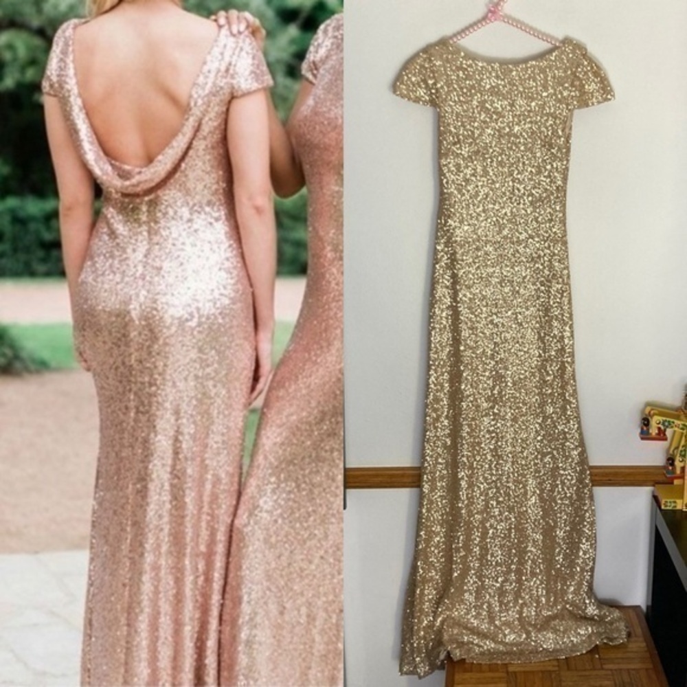 Sorella Vita champagne gold sequin bridesmaid gown size 10
